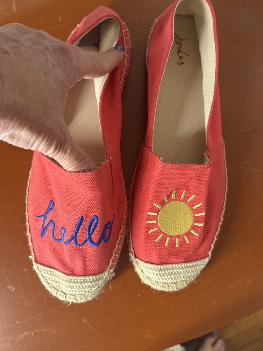 Joules Flats Size US 8 Red Canvas Espadrille Shoes Hello Sun Embroidered Summer